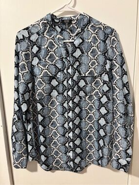 Marc New York Black and Light Blue Snake Print Button-Up Blouse